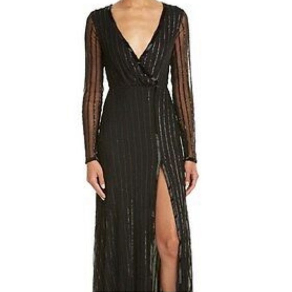 THE JETSET DIARIES Fiesta Faux Wrap Maxi Dress Black Sequin & Beaded XS - Picture 2 of 12